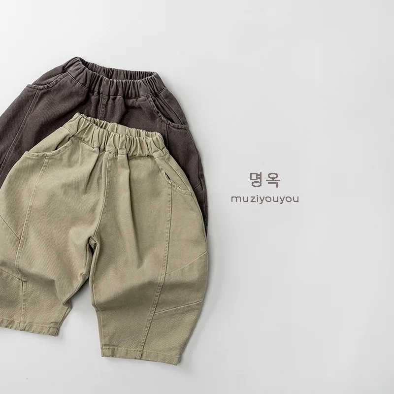 2026 Spring New Children Casual Pants Boys Girls Vintage Harem Pants Baby Loose Trousers Solid Toddler Pants Kids Clothes