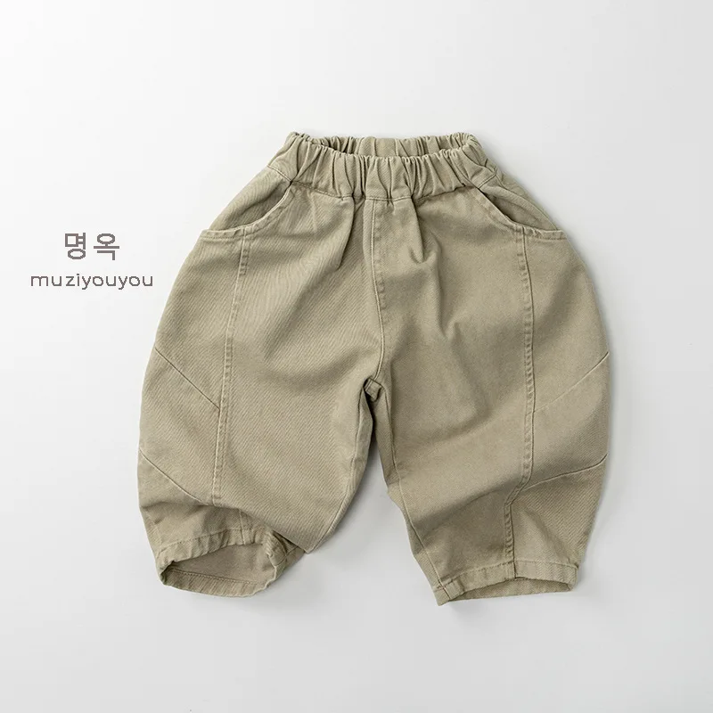 2026 Spring New Children Casual Pants Boys Girls Vintage Harem Pants Baby Loose Trousers Solid Toddler Pants Kids Clothes