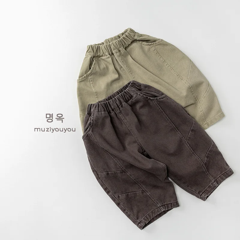 2026 Spring New Children Casual Pants Boys Girls Vintage Harem Pants Baby Loose Trousers Solid Toddler Pants Kids Clothes