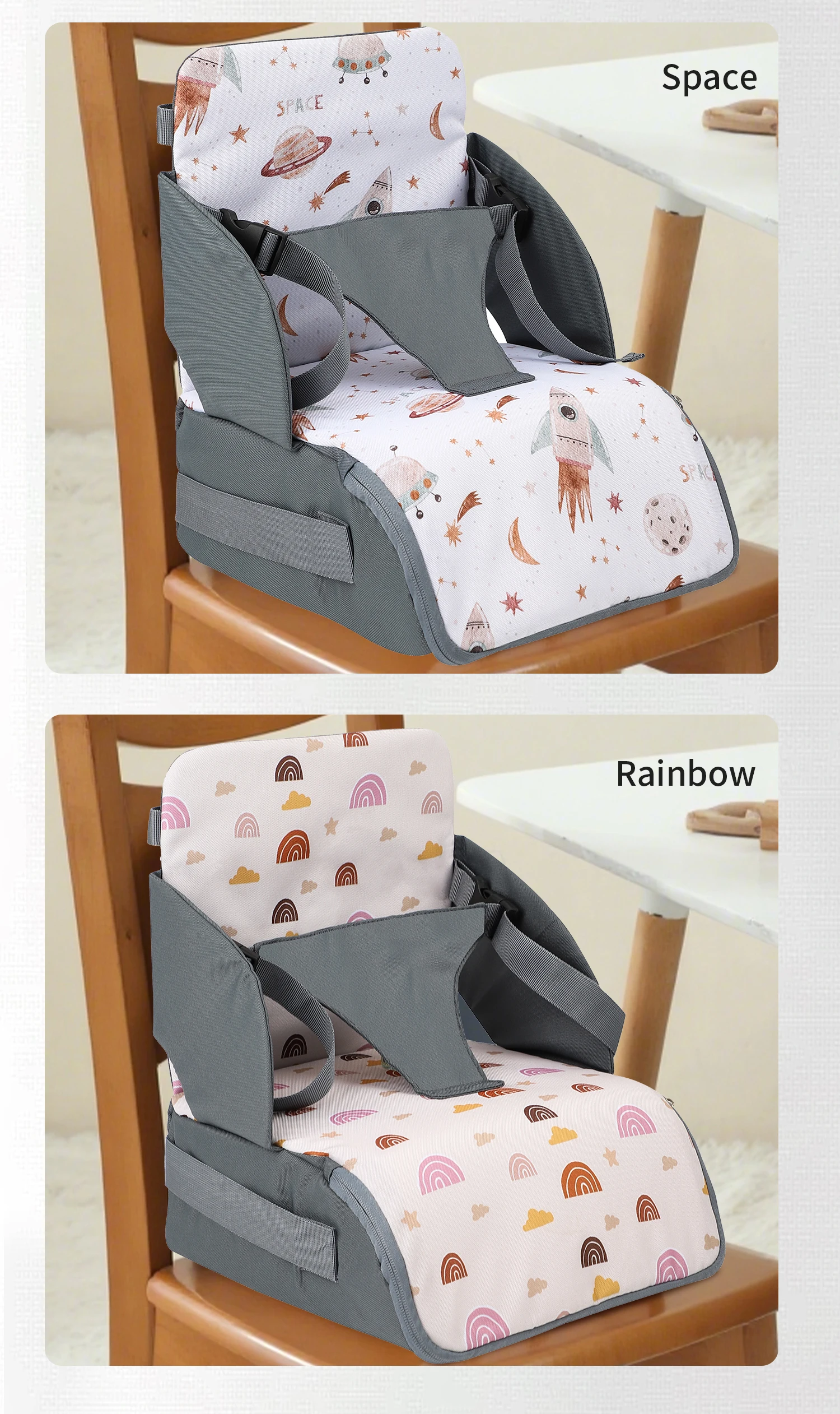 Fashion 2-IN-1 Seat Suit Multi-functional Anti-slip Booster Seat +Diaper Bag Portable Dining Chair Seat Cushion Convenient 1-3Y