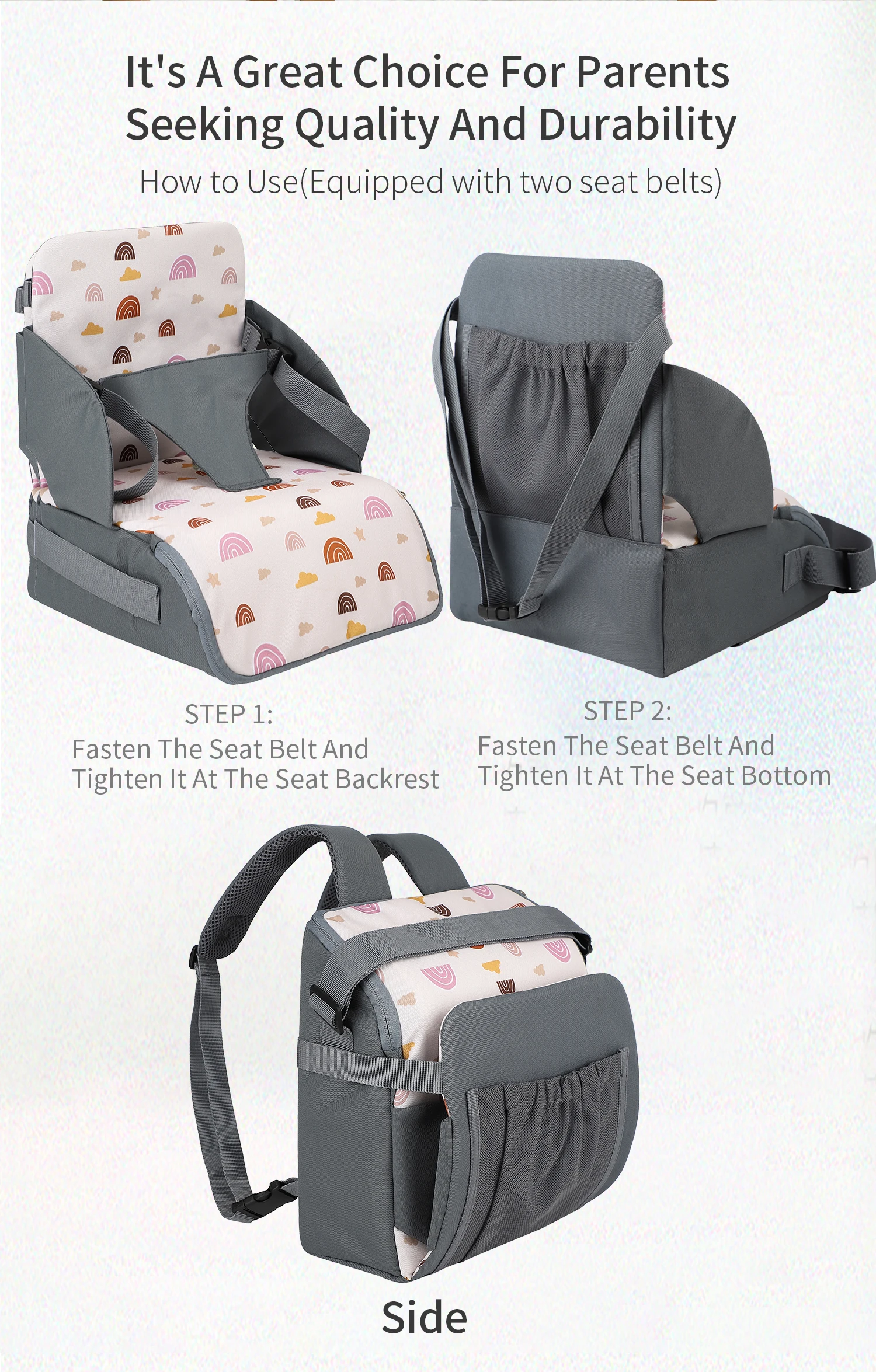 Fashion 2-IN-1 Seat Suit Multi-functional Anti-slip Booster Seat +Diaper Bag Portable Dining Chair Seat Cushion Convenient 1-3Y