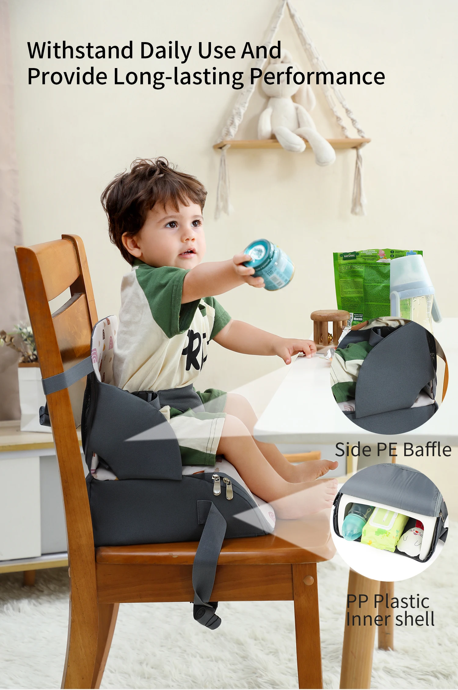 Fashion 2-IN-1 Seat Suit Multi-functional Anti-slip Booster Seat +Diaper Bag Portable Dining Chair Seat Cushion Convenient 1-3Y