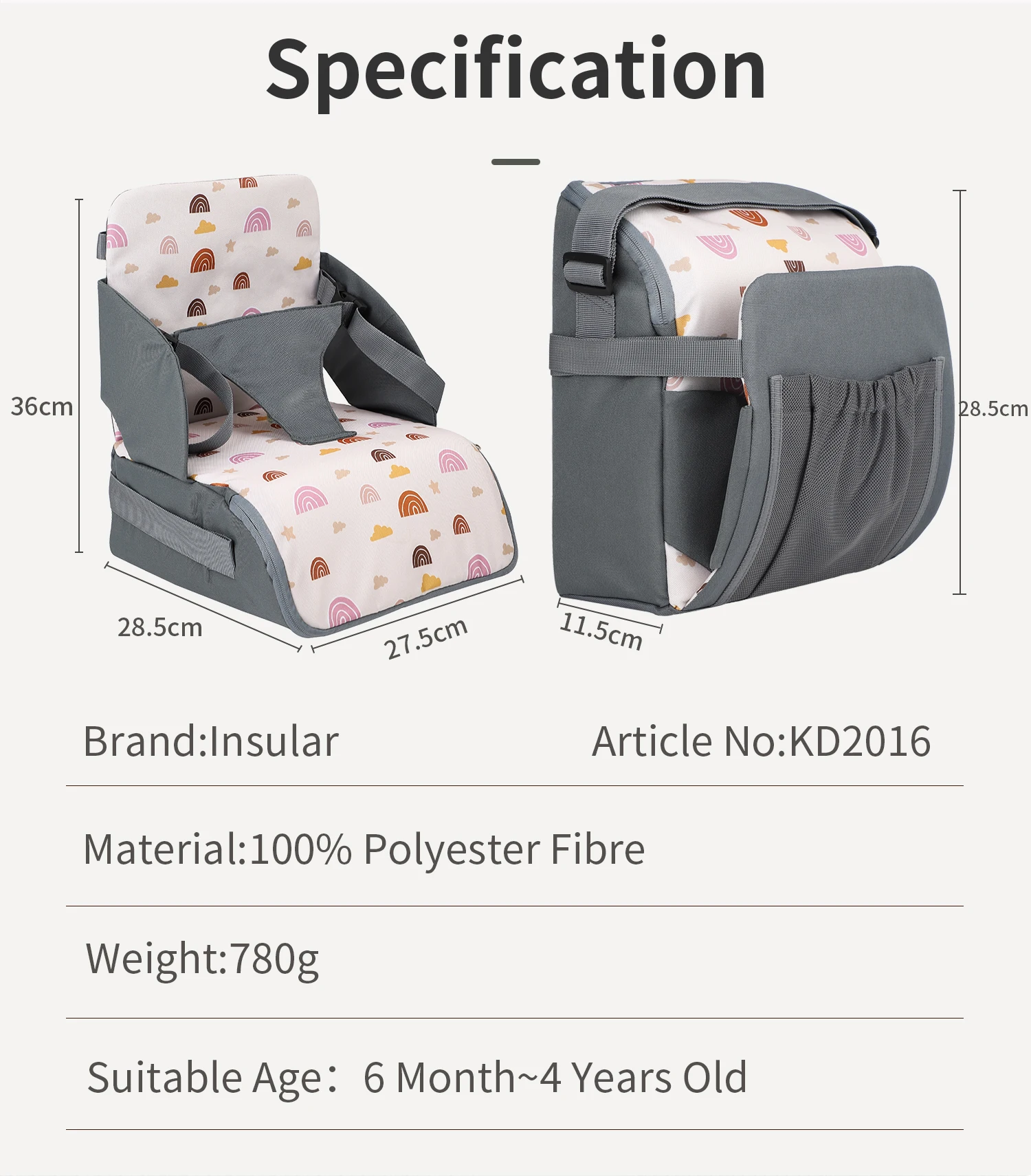Fashion 2-IN-1 Seat Suit Multi-functional Anti-slip Booster Seat +Diaper Bag Portable Dining Chair Seat Cushion Convenient 1-3Y