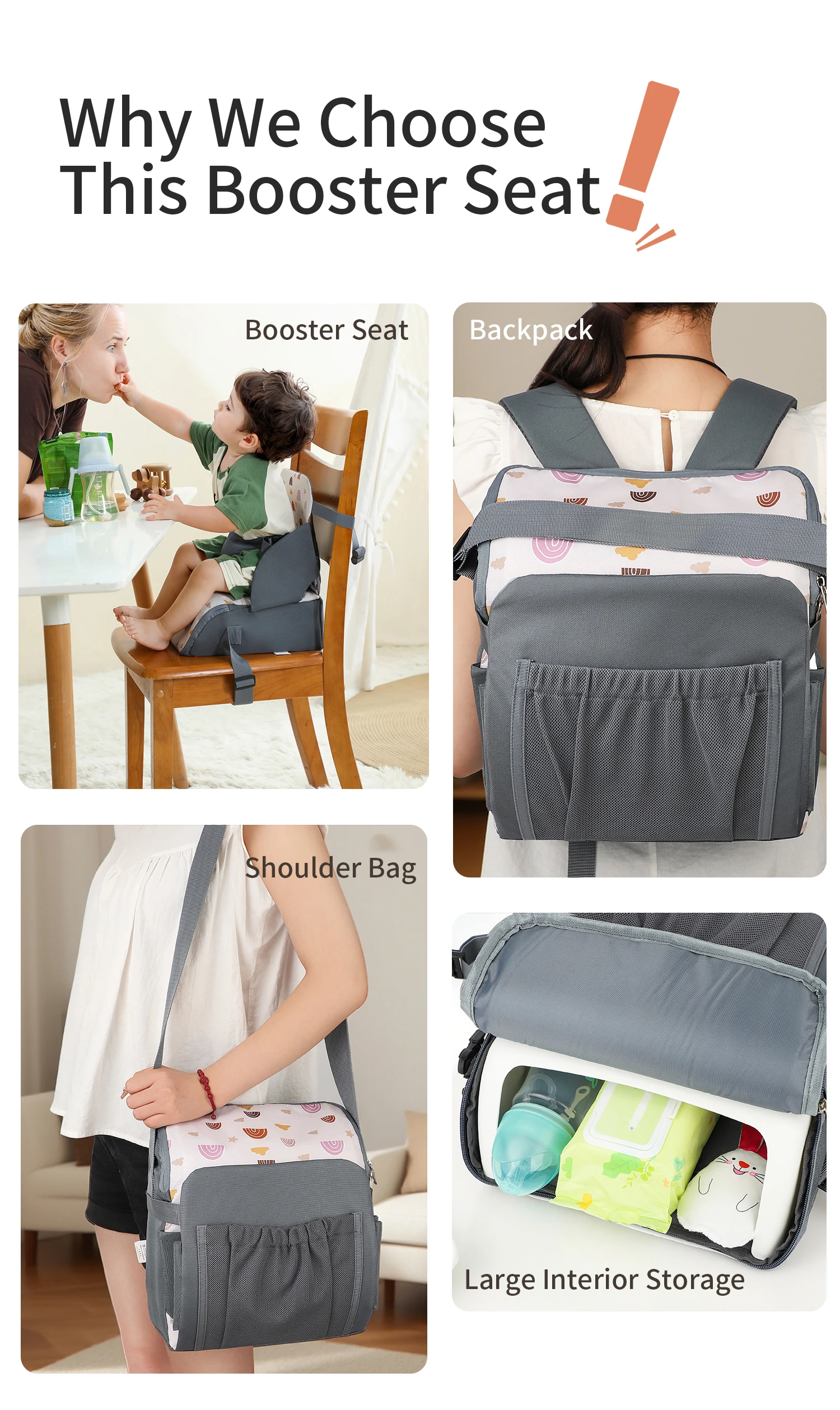 Fashion 2-IN-1 Seat Suit Multi-functional Anti-slip Booster Seat +Diaper Bag Portable Dining Chair Seat Cushion Convenient 1-3Y