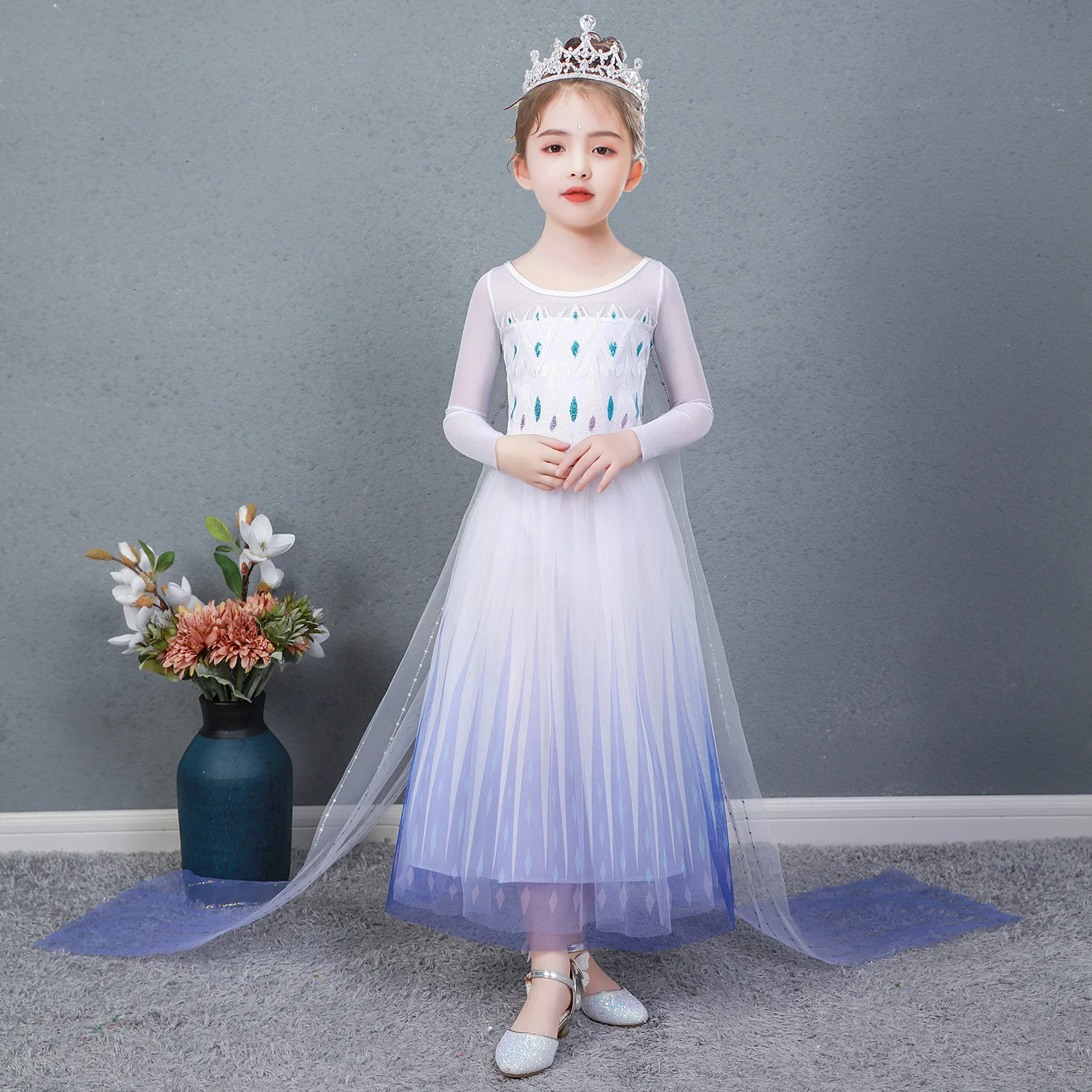 2026 Girls Cospaly Elsa White Elegant Princess Beautiful Dress Birthday Holiday Party Carnival Gift Clothing + Accessories Set