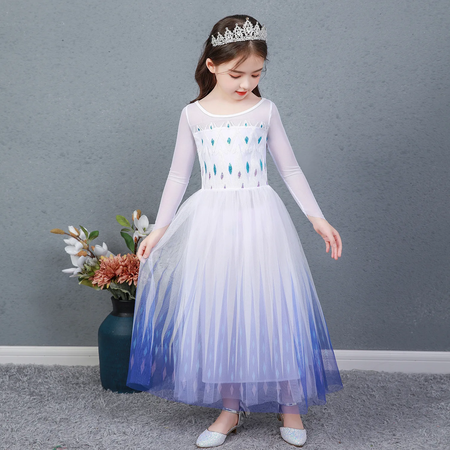 2026 Girls Cospaly Elsa White Elegant Princess Beautiful Dress Birthday Holiday Party Carnival Gift Clothing + Accessories Set