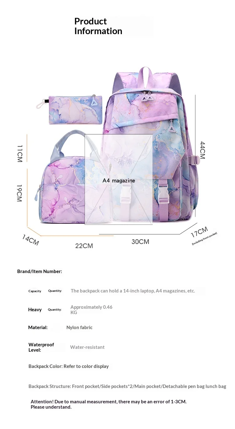 Demon Slayer Shinobu Kocho Anime Print Student Backpack Lunch Bag Pencil Case Set for Girls Cute School Supplies