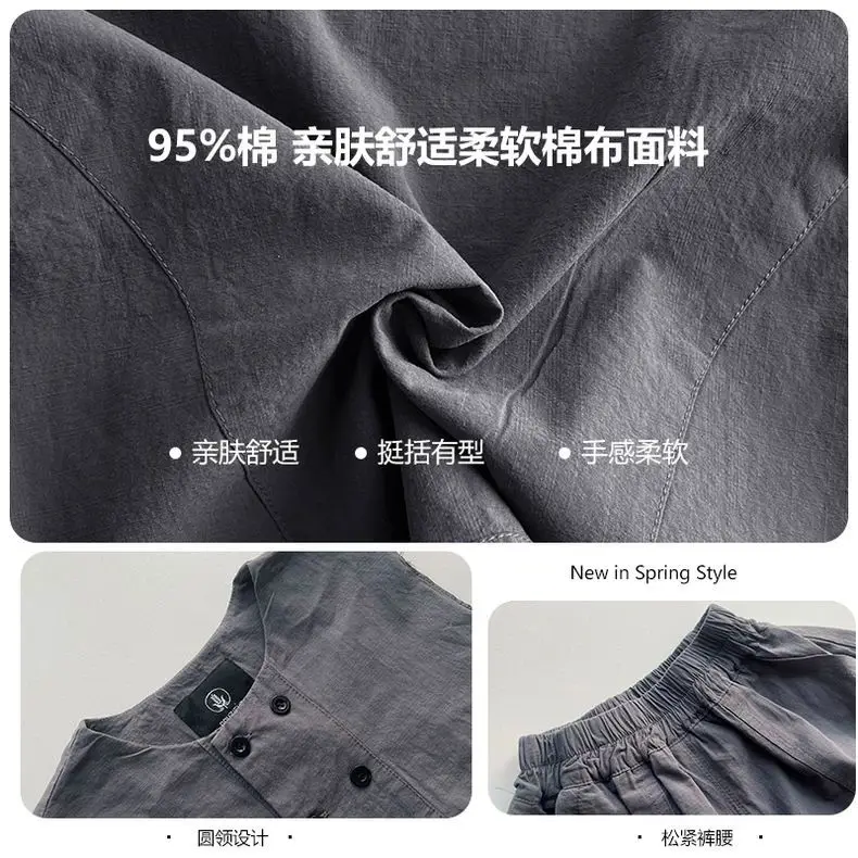 Autumn Fashion Baby Boys Waistcoat Gray Vest+Tshirts+Loose Pants 3pcs Children Set Casual Streetwear Handsome Suit