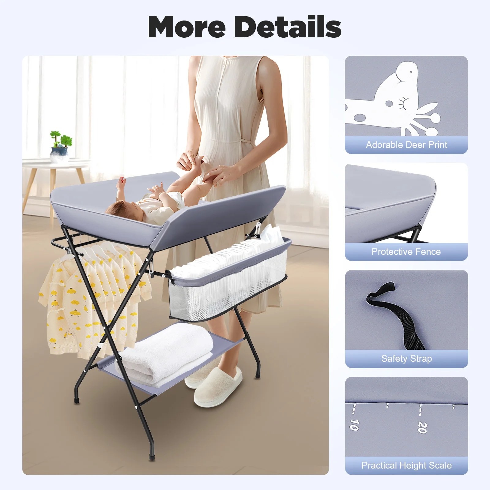 Baby Changing Table,3in1 Changing Mat Nursery Changing Station Foldable Nursery Changing Table Bath Mat w/Unit Storage Bags
