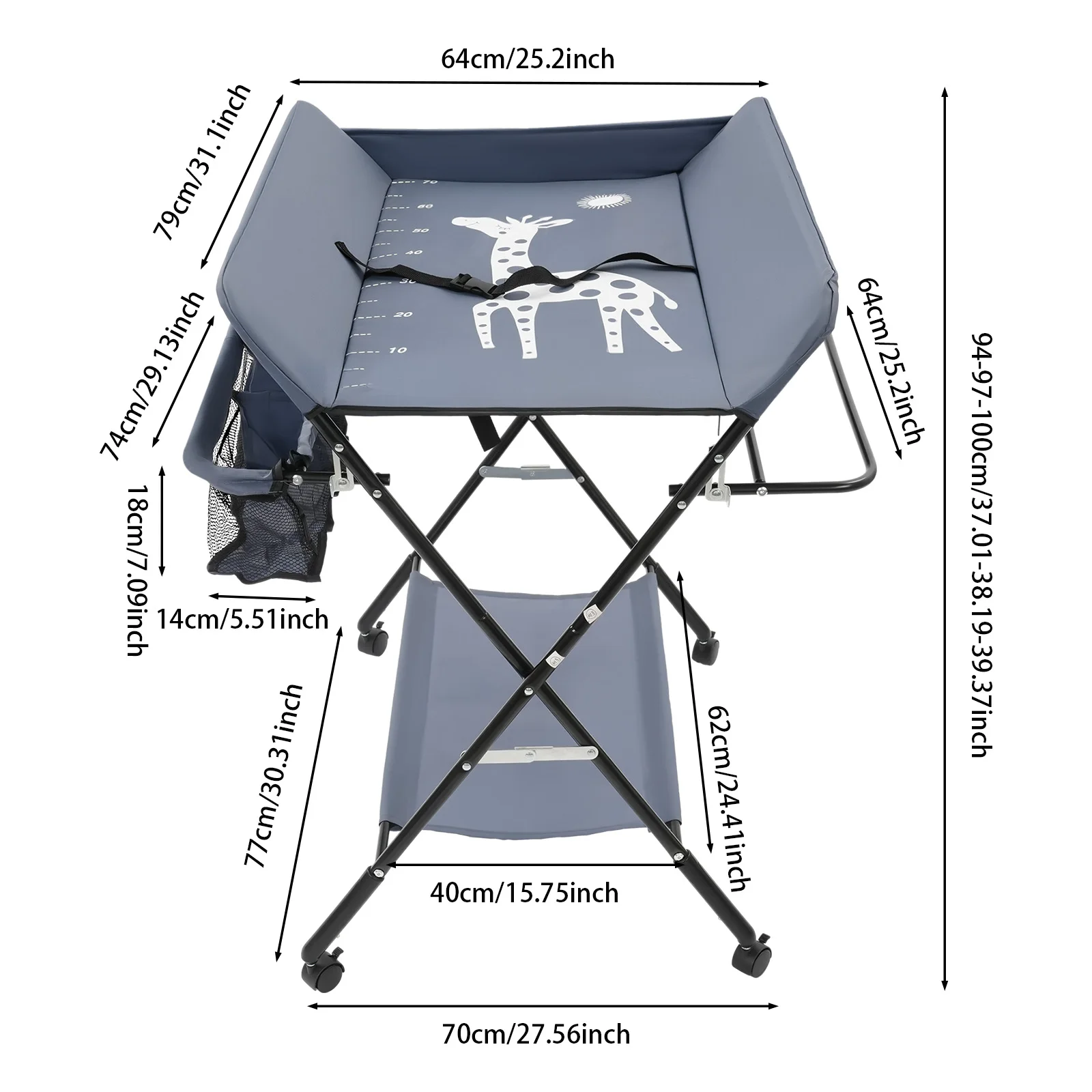 Baby Changing Table,3in1 Changing Mat Nursery Changing Station Foldable Nursery Changing Table Bath Mat w/Unit Storage Bags