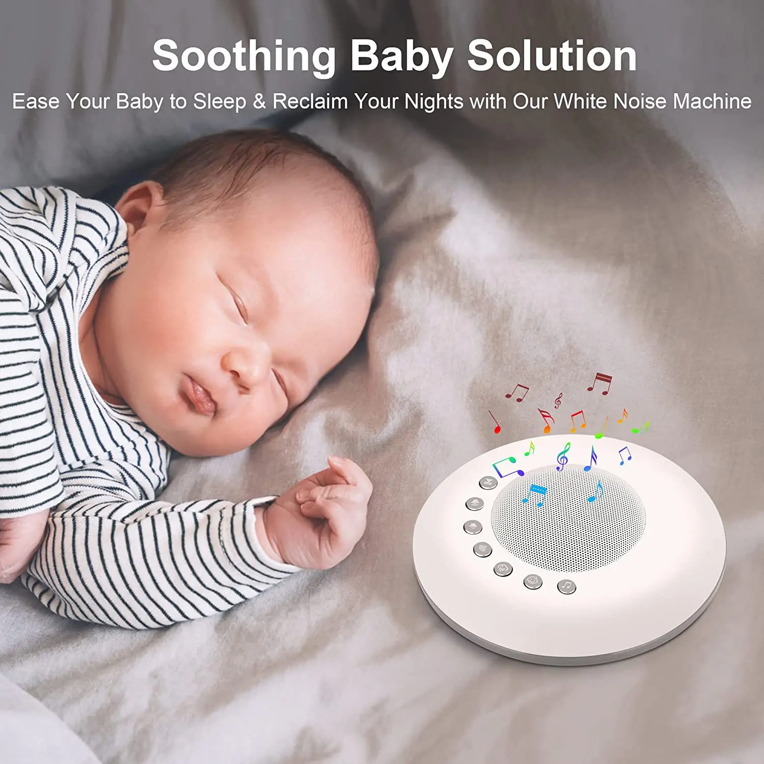 Baby White Noise Sound Machine Built-in 28 Soothing Sounds 4 Timer & Memory Function USB Rechargeable Portable Sleep Aid Device