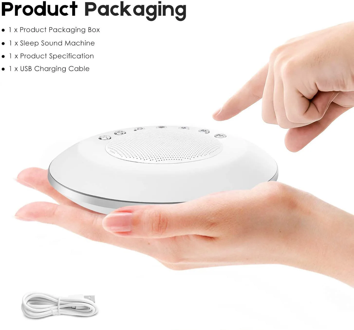 Baby White Noise Sound Machine Built-in 28 Soothing Sounds 4 Timer & Memory Function USB Rechargeable Portable Sleep Aid Device