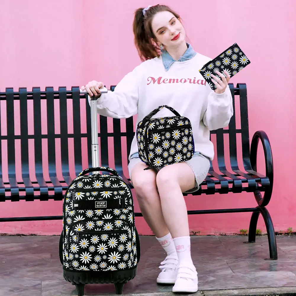 Rolling Backpack for Womens and Mens, Adults Wheeled Bookbag with Lunch Box for Girls and Boys.