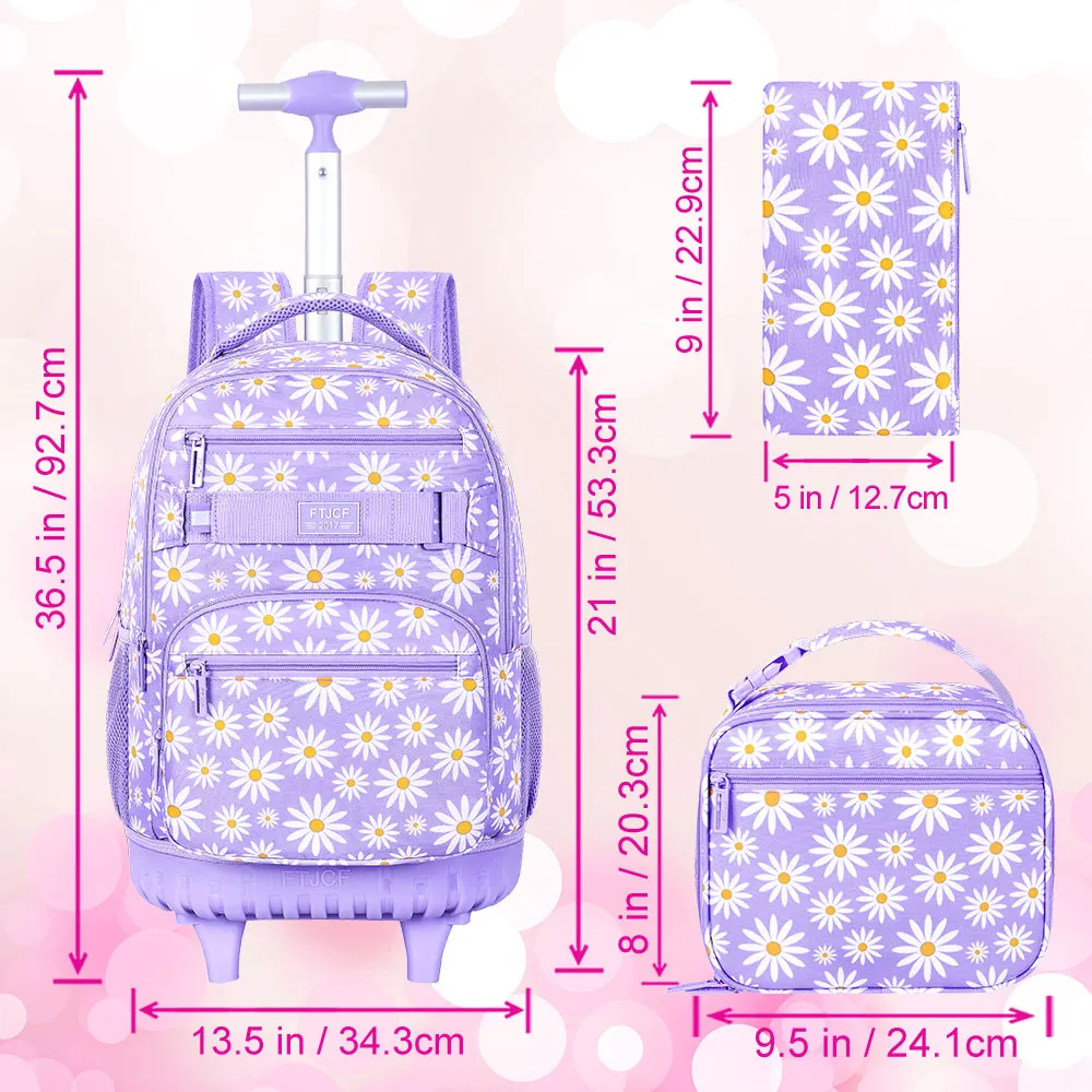 Rolling Backpack for Womens and Mens, Adults Wheeled Bookbag with Lunch Box for Girls and Boys.