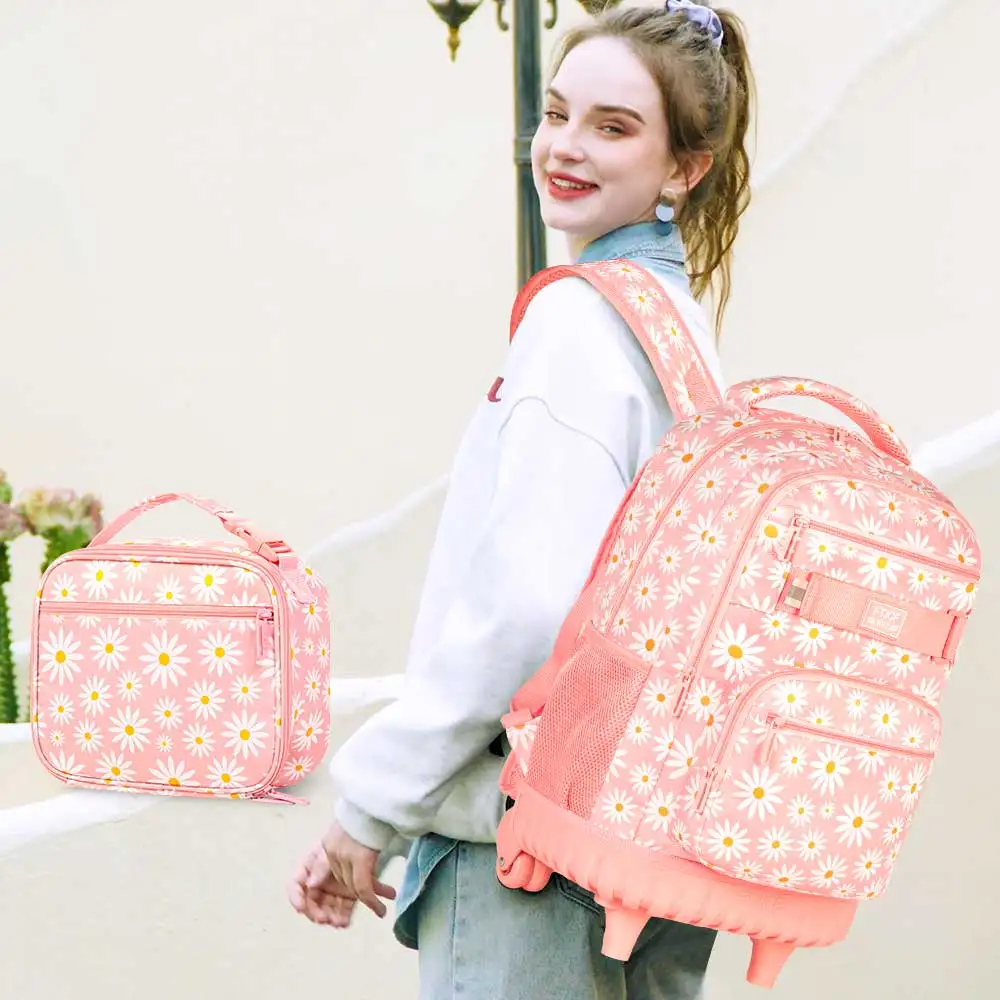 Rolling Backpack for Womens and Mens, Adults Wheeled Bookbag with Lunch Box for Girls and Boys.