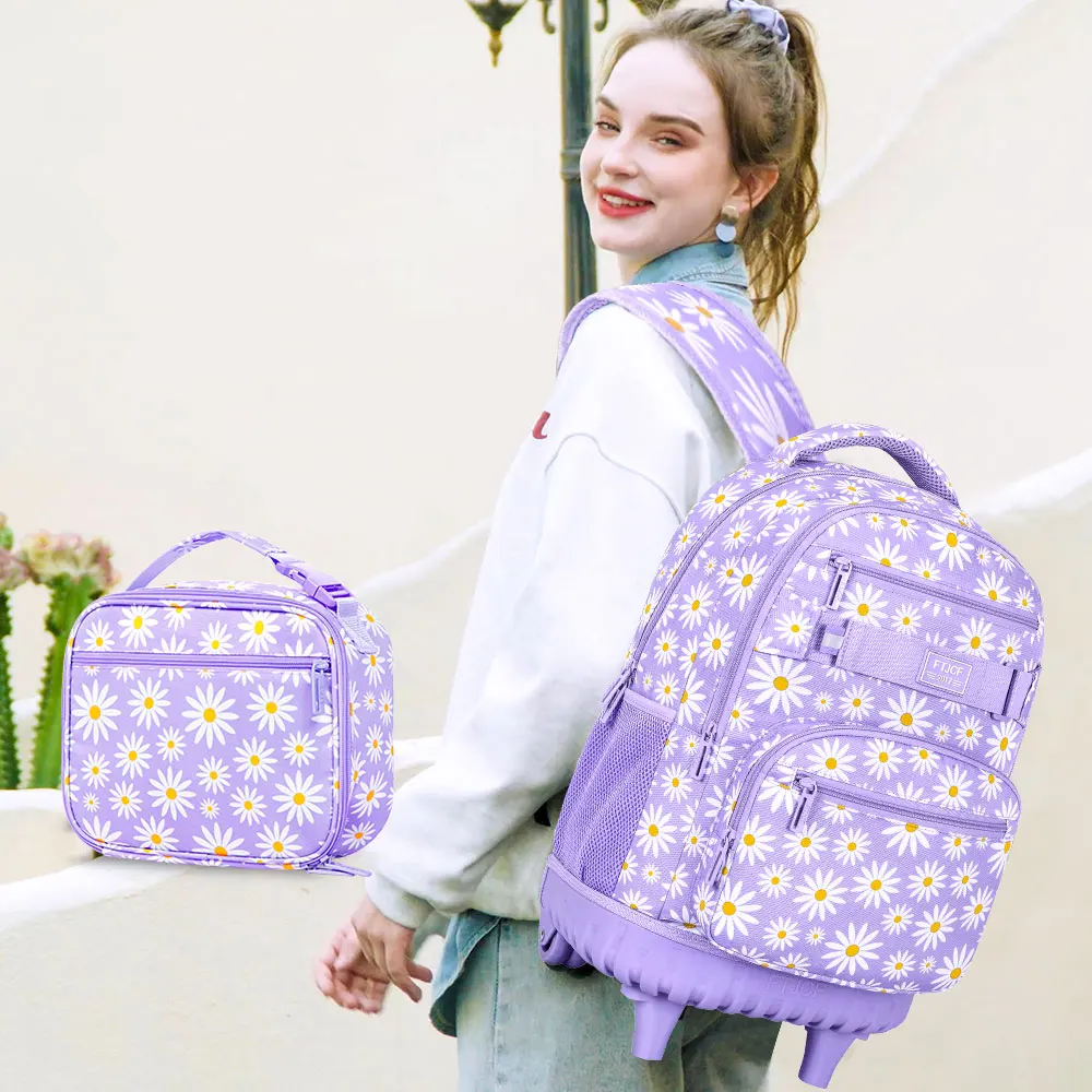 Rolling Backpack for Womens and Mens, Adults Wheeled Bookbag with Lunch Box for Girls and Boys.