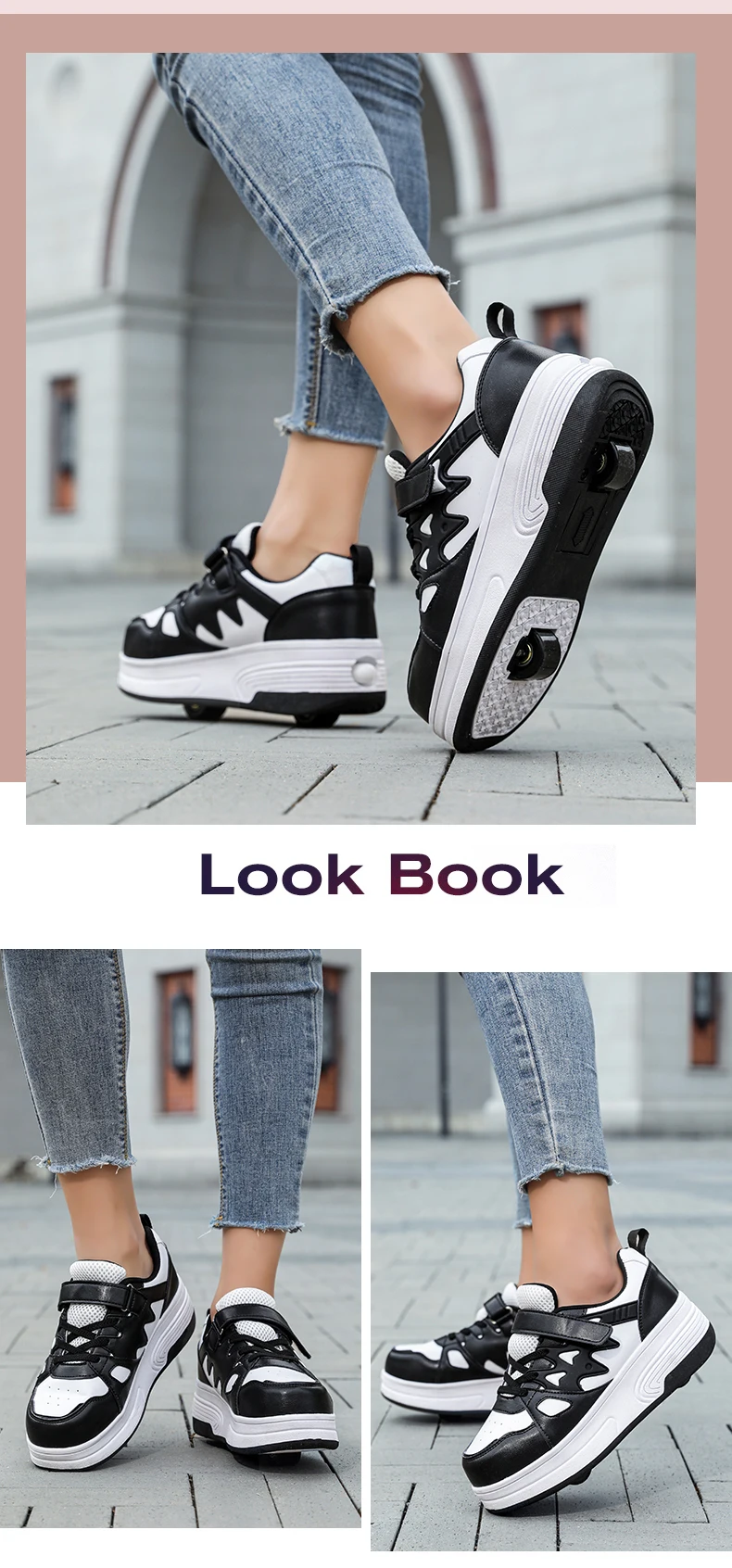 Childrens Roller Skates Shoes Sport Sneakers Breathable Parkour Two Wheel Detachable Sliding Style Sports Boys Girls Kids Shoes