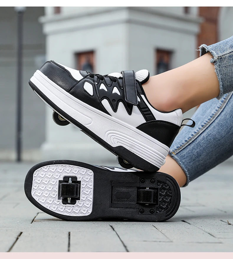 Childrens Roller Skates Shoes Sport Sneakers Breathable Parkour Two Wheel Detachable Sliding Style Sports Boys Girls Kids Shoes
