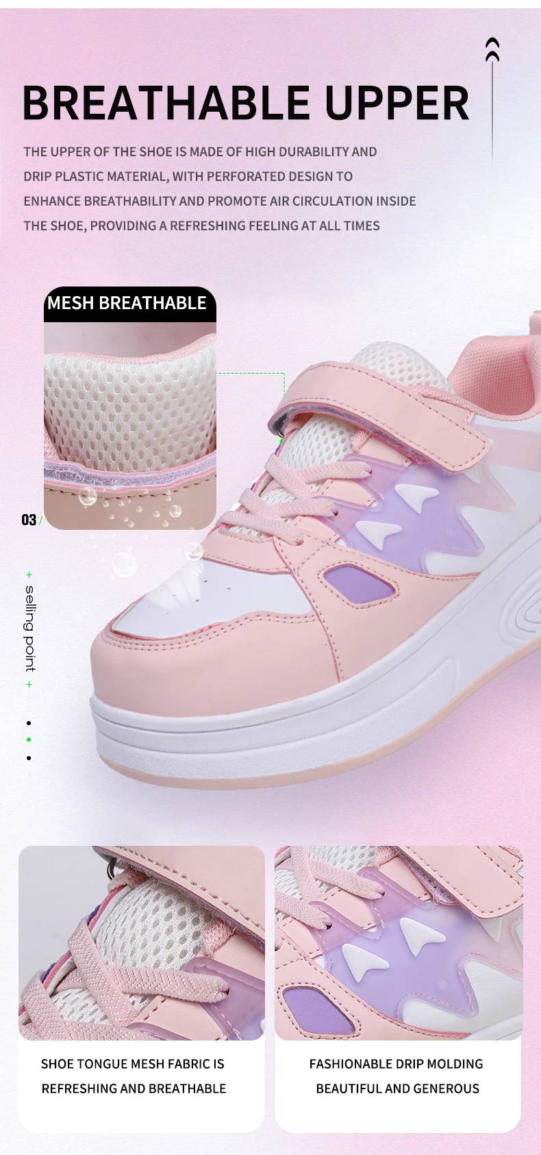 Childrens Roller Skates Shoes Sport Sneakers Breathable Parkour Two Wheel Detachable Sliding Style Sports Boys Girls Kids Shoes