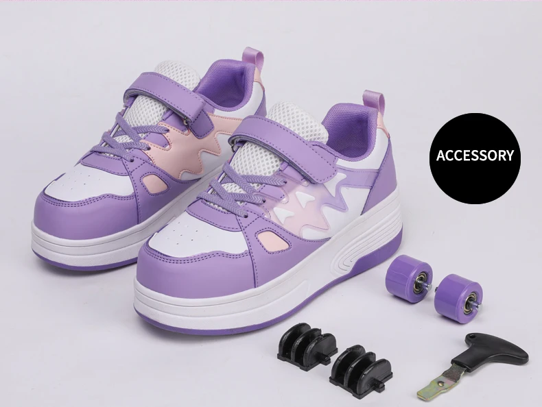 Childrens Roller Skates Shoes Sport Sneakers Breathable Parkour Two Wheel Detachable Sliding Style Sports Boys Girls Kids Shoes