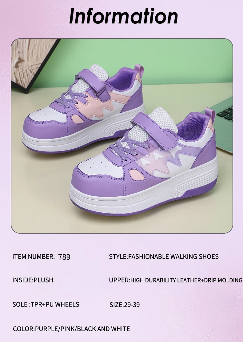 Childrens Roller Skates Shoes Sport Sneakers Breathable Parkour Two Wheel Detachable Sliding Style Sports Boys Girls Kids Shoes
