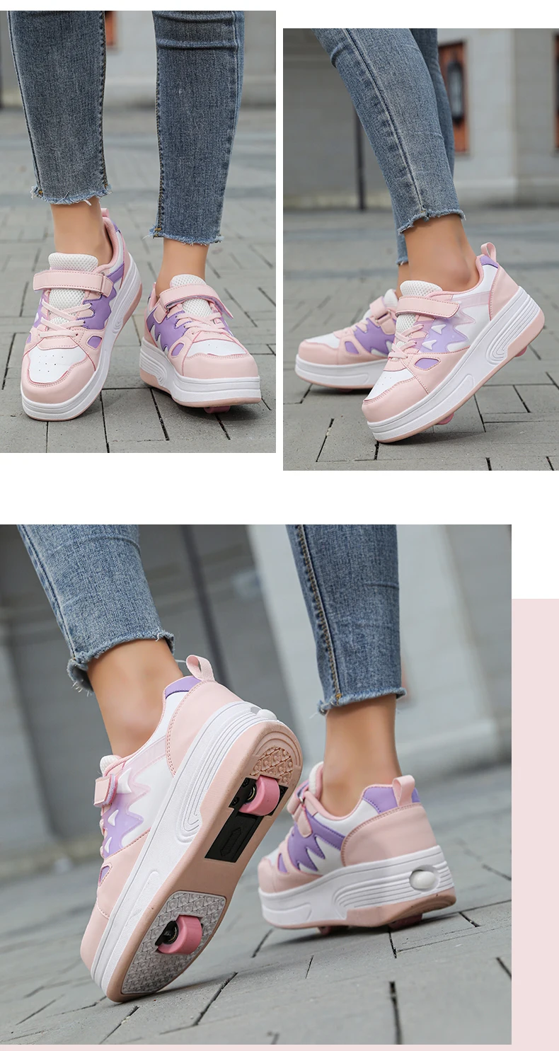 Childrens Roller Skates Shoes Sport Sneakers Breathable Parkour Two Wheel Detachable Sliding Style Sports Boys Girls Kids Shoes