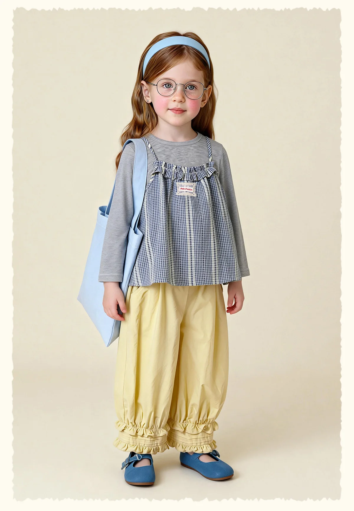 Amila Spring Girls' Strap Long Sleeve Two Piece Round Neck Long Shirt With Lotus Leaf Collar Strap Sweet And Cute Fashion Top