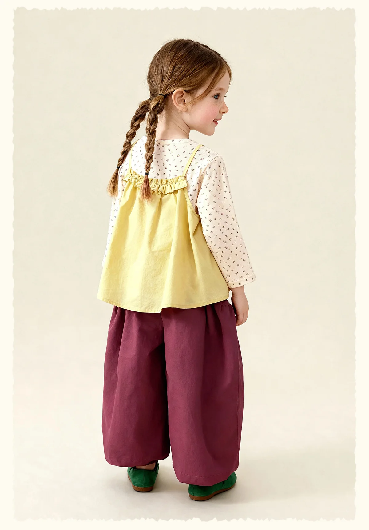 Amila Spring Girls' Strap Long Sleeve Two Piece Round Neck Long Shirt With Lotus Leaf Collar Strap Sweet And Cute Fashion Top