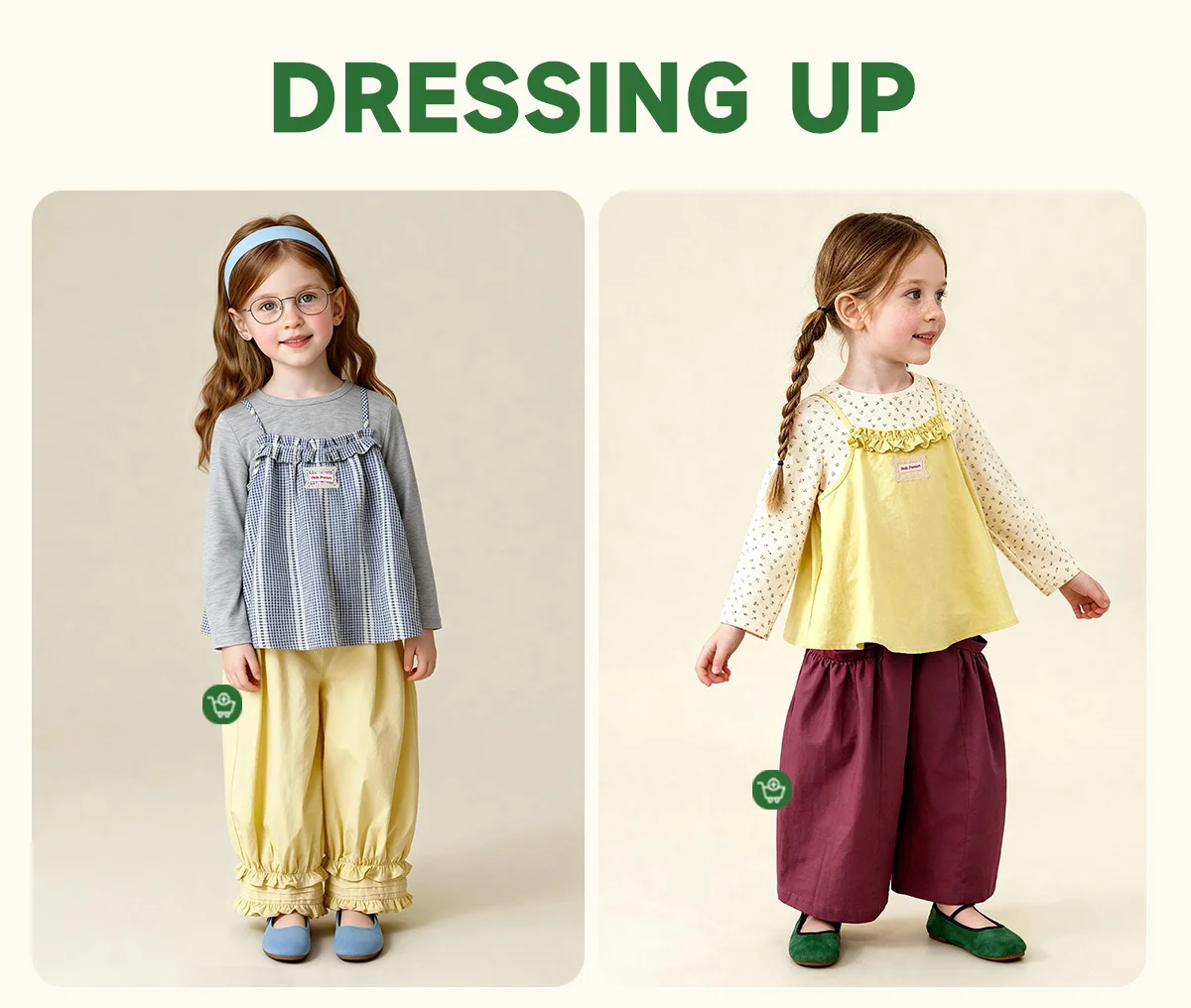 Amila Spring Girls' Strap Long Sleeve Two Piece Round Neck Long Shirt With Lotus Leaf Collar Strap Sweet And Cute Fashion Top