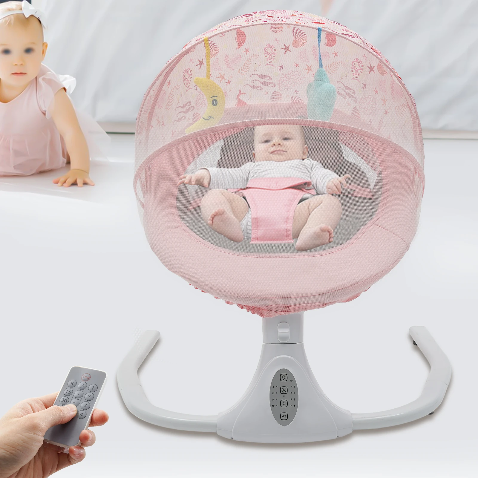 Electric Baby Rocking Chair, Bluetooth Infant Rocker Seat, 12 Built-in Music, Remote Control Skin-Friendly Soft Baby Rocking Seat