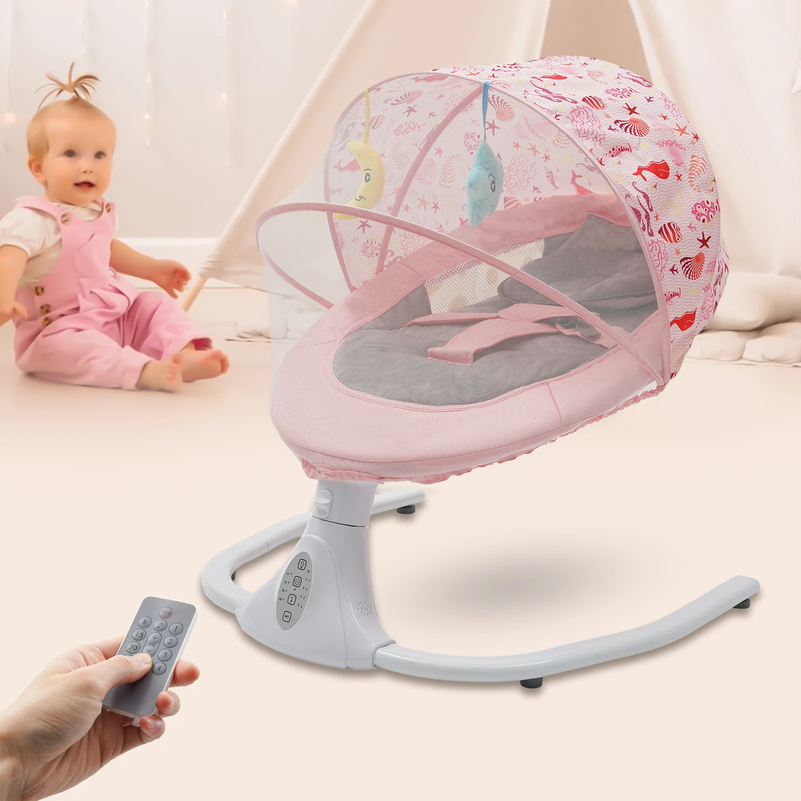 Electric Baby Rocking Chair, Bluetooth Infant Rocker Seat, 12 Built-in Music, Remote Control Skin-Friendly Soft Baby Rocking Seat