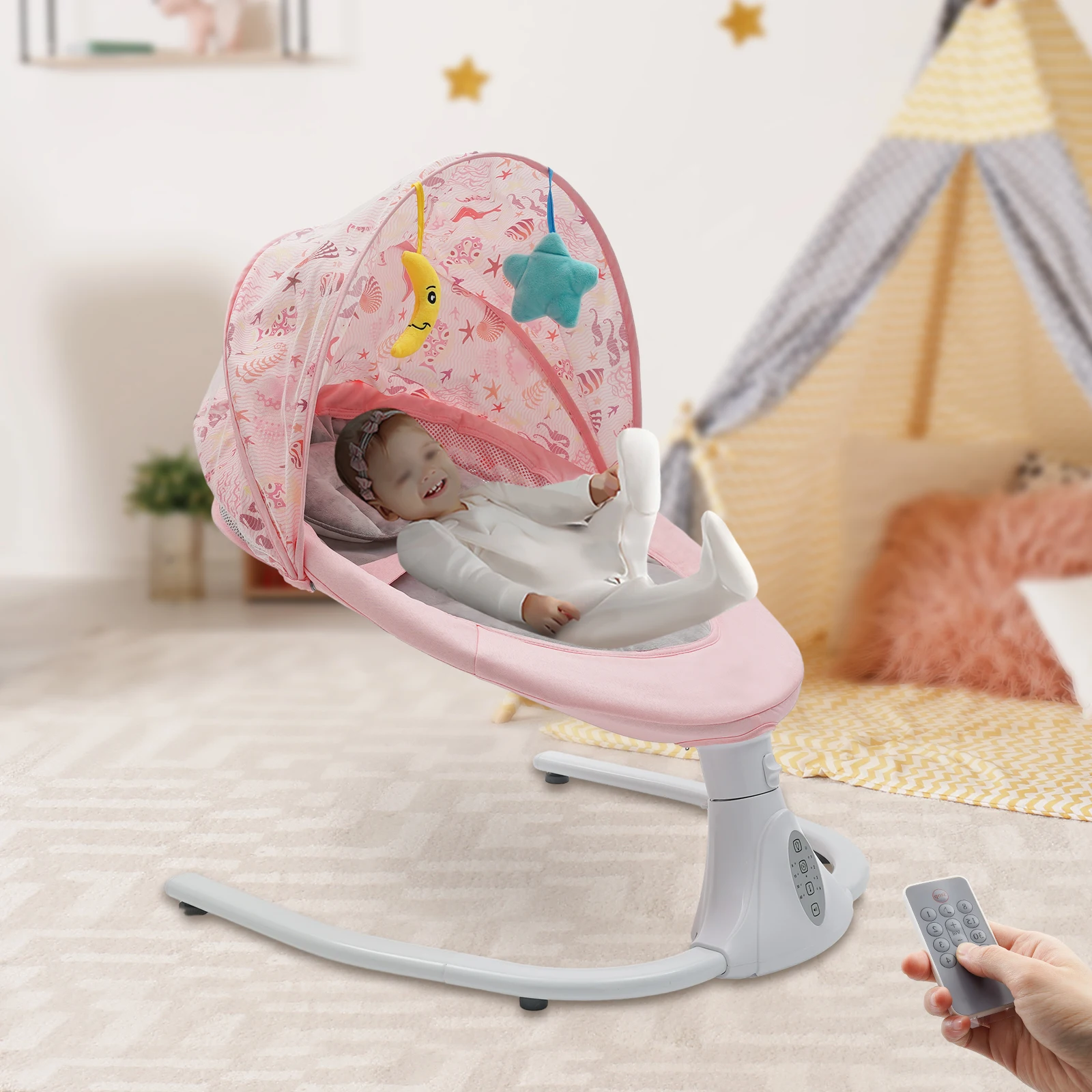 Electric Baby Rocking Chair, Bluetooth Infant Rocker Seat, 12 Built-in Music, Remote Control Skin-Friendly Soft Baby Rocking Seat