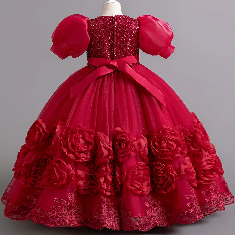 Flower Girl Party Dresses Girls' Long Dress for Wedding Gown 4-12 Years Sequins