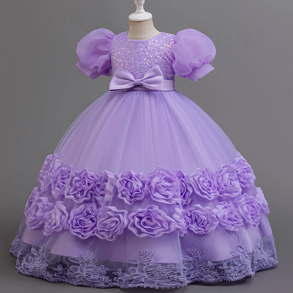 Flower Girl Party Dresses Girls' Long Dress for Wedding Gown 4-12 Years Sequins