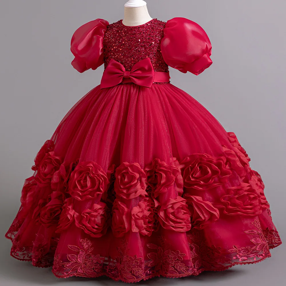 Flower Girl Party Dresses Girls' Long Dress for Wedding Gown 4-12 Years Sequins