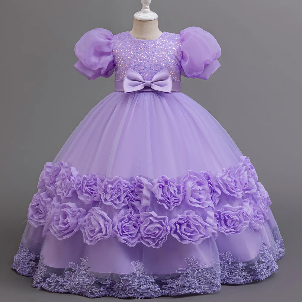 Flower Girl Party Dresses Girls' Long Dress for Wedding Gown 4-12 Years Sequins