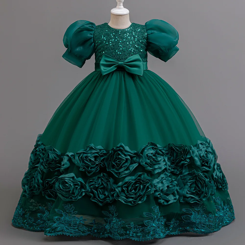 Flower Girl Party Dresses Girls' Long Dress for Wedding Gown 4-12 Years Sequins