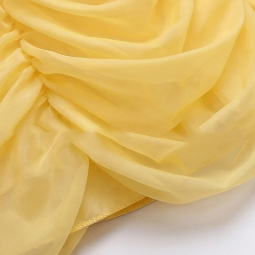 Girls Luxury Yellow Off Shoulder Princess Dress Ruby Accents Belle Cosplay Costume Birthday Party Elegant Ruched Tulle Ball Gown