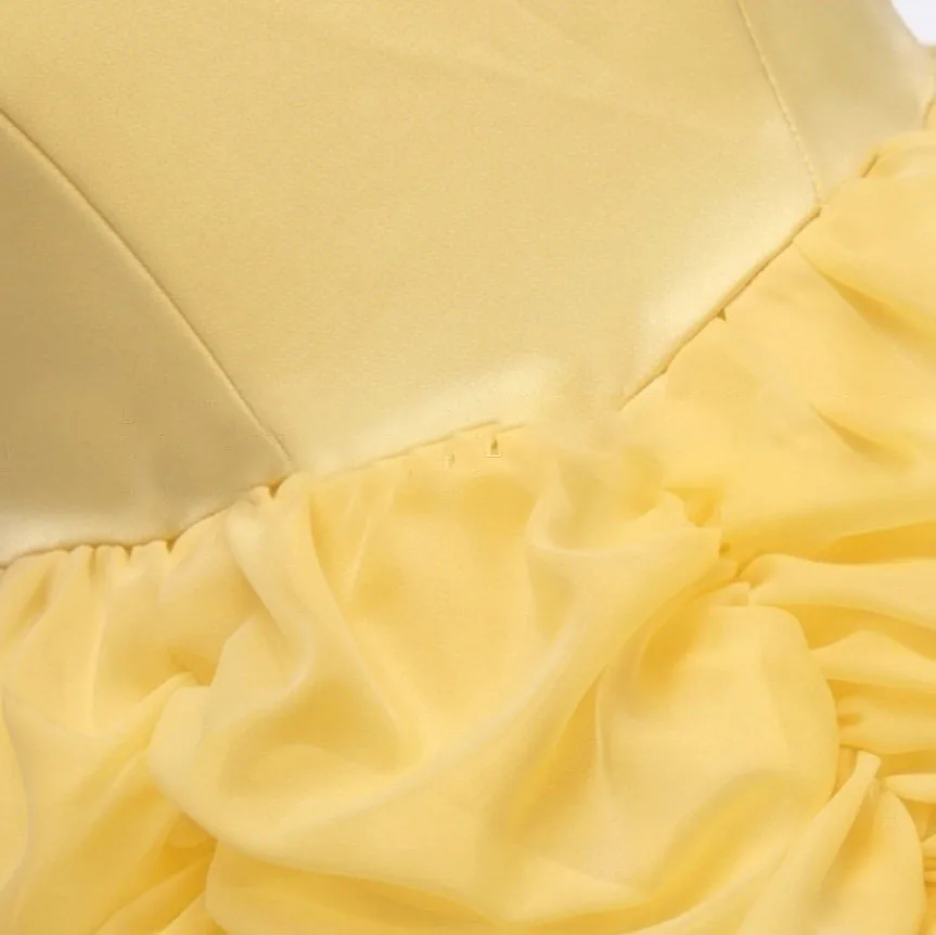Girls Luxury Yellow Off Shoulder Princess Dress Ruby Accents Belle Cosplay Costume Birthday Party Elegant Ruched Tulle Ball Gown