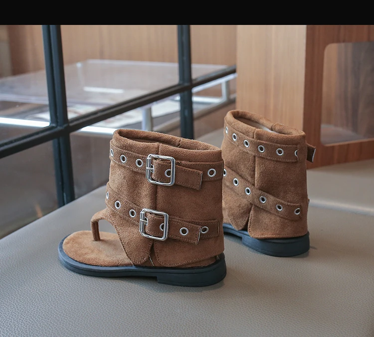 Little Girls Buckle Strap Ankle Boots Sandals 2026 New Summer Kids Flip Beach Shoes Non-slip Simple Boho Style Party Daily Wear