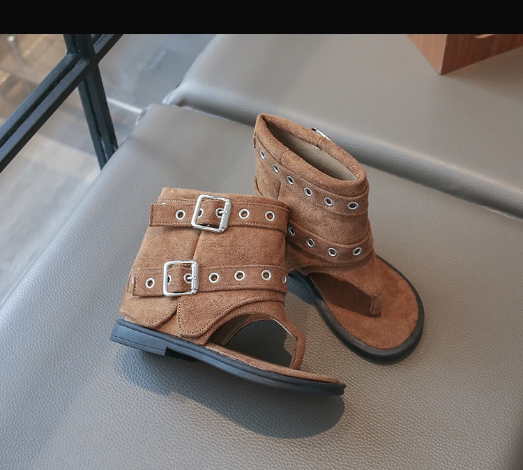 Little Girls Buckle Strap Ankle Boots Sandals 2026 New Summer Kids Flip Beach Shoes Non-slip Simple Boho Style Party Daily Wear