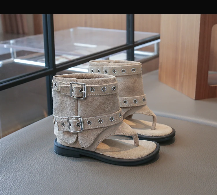 Little Girls Buckle Strap Ankle Boots Sandals 2026 New Summer Kids Flip Beach Shoes Non-slip Simple Boho Style Party Daily Wear