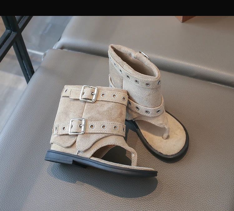 Little Girls Buckle Strap Ankle Boots Sandals 2026 New Summer Kids Flip Beach Shoes Non-slip Simple Boho Style Party Daily Wear