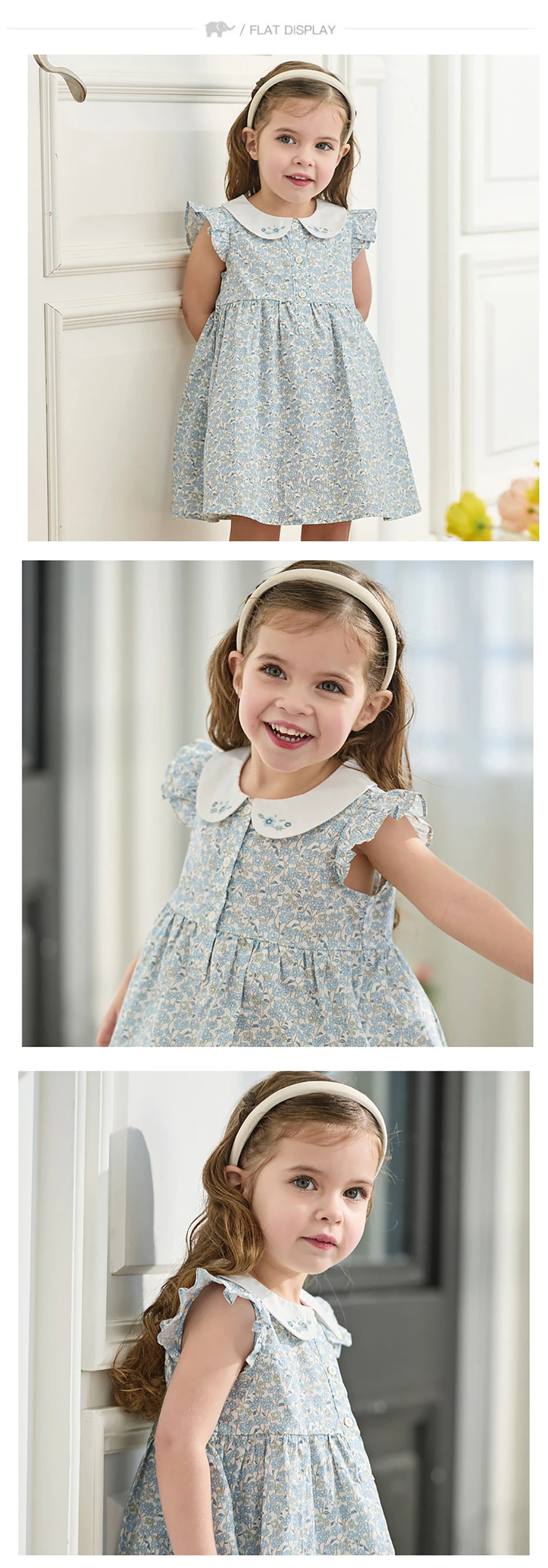 Dave Bella Girls Dresses Summer Kids Pure Cotton Dress Children Clothes Elegant Floral Print Princess Cute Charm Party DB2262345