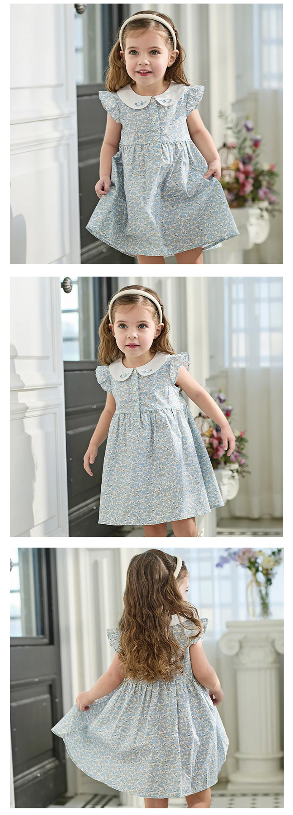 Dave Bella Girls Dresses Summer Kids Pure Cotton Dress Children Clothes Elegant Floral Print Princess Cute Charm Party DB2262345