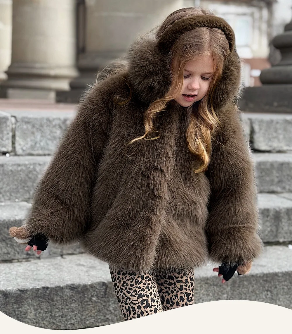 2026 Childrens Faux Fox Fur Coat Thicken Warm Kids Girls Winter Fur Jacket Trendy Toddler Little Girl Outerwears Baby Girls Fur