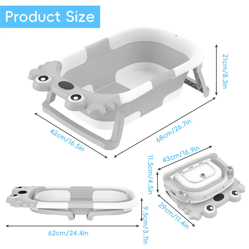 Foldable Baby Bathtub with Temperature Sensor & Non-Slip Bath Mat Cushion Support Portable Newborn Shower Tub for 0-36 Months Travel Bath Pool