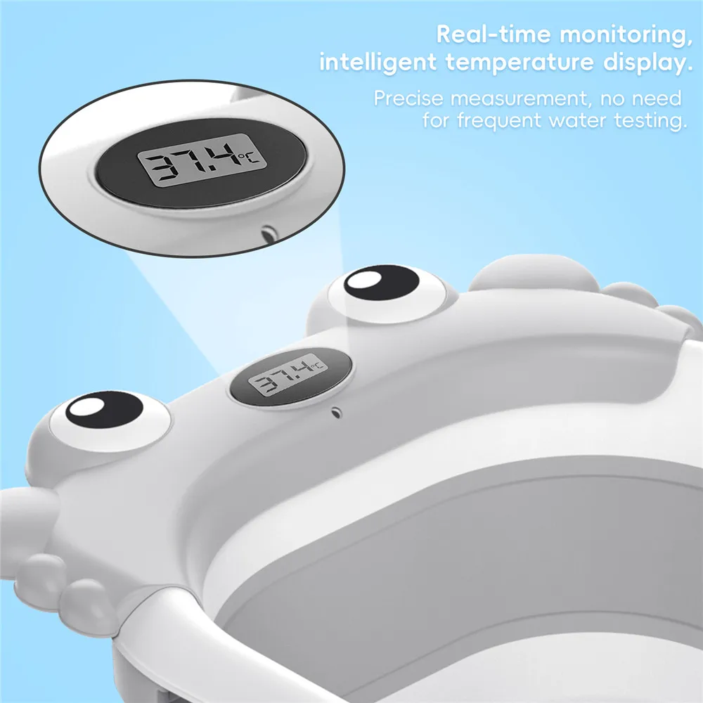 Foldable Baby Bathtub with Temperature Sensor & Non-Slip Bath Mat Cushion Support Portable Newborn Shower Tub for 0-36 Months Travel Bath Pool