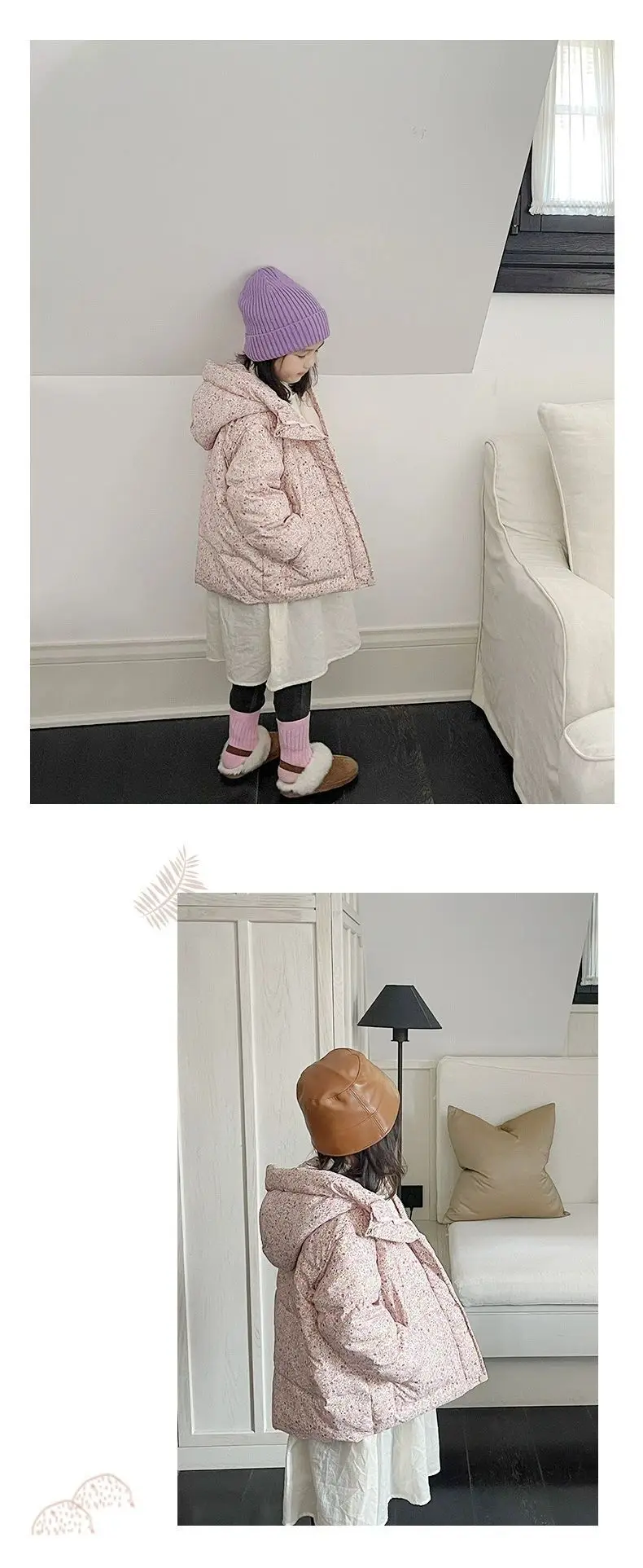 Winter Infant Baby Girl Parka Cotton Padded Floral Printed Toddler Hooded Jacket Thicken Windproof Outerwear for Little Kids