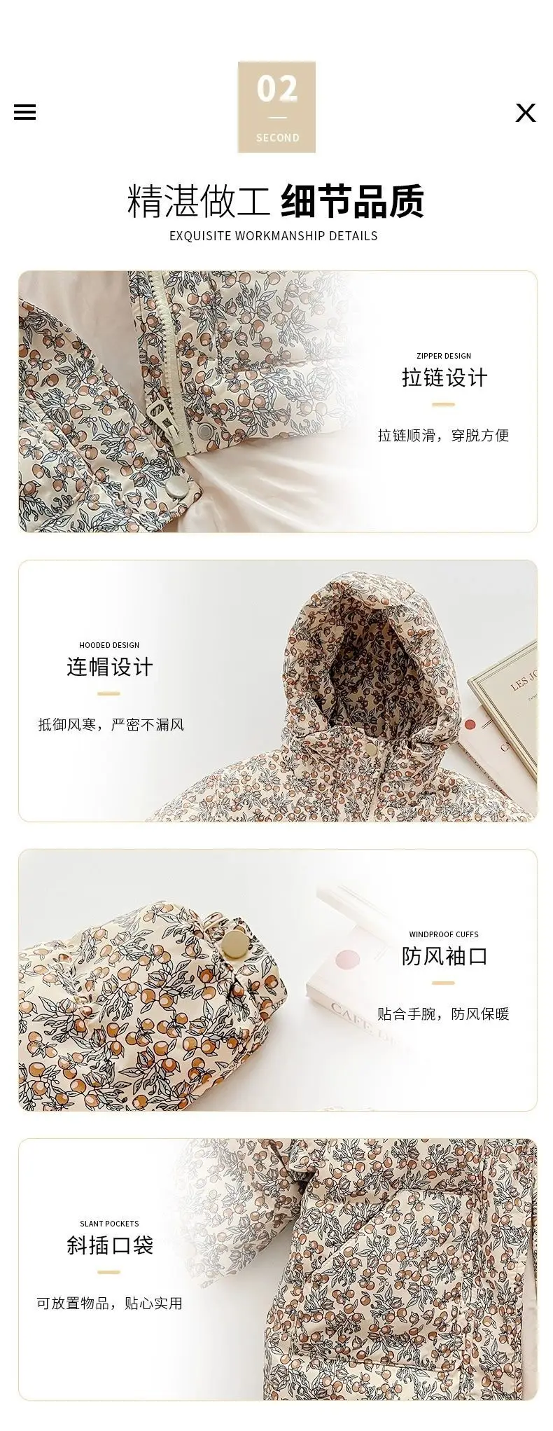 Winter Infant Baby Girl Parka Cotton Padded Floral Printed Toddler Hooded Jacket Thicken Windproof Outerwear for Little Kids